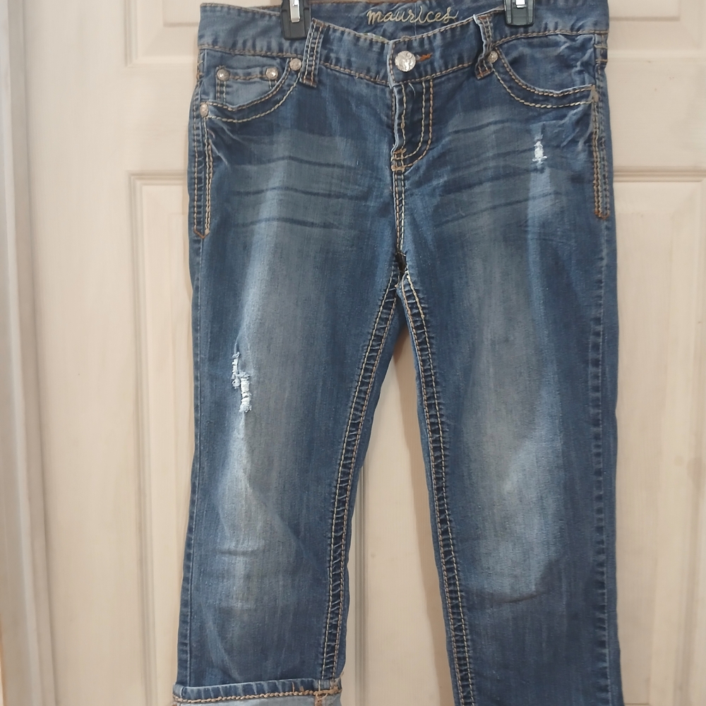 Maurices Distressed Blue Ankle Capri  Jeans